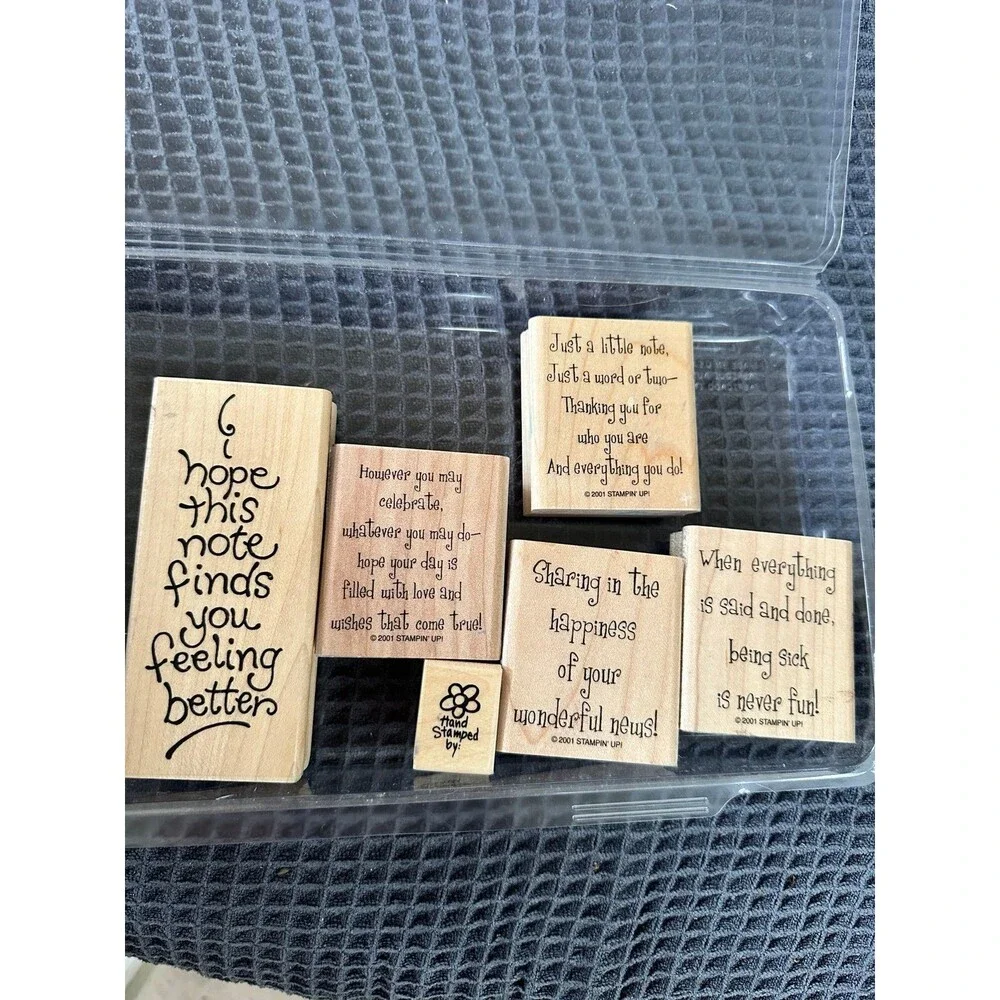 2001 Stampin Up! 6 Block Stamping Kit VTG Get Well Sharing Happiness Etc.